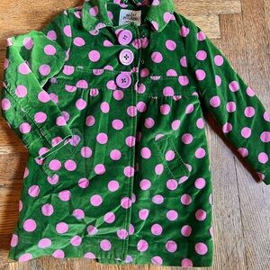 Mini Boden Green and Pink Polka Dot Peacoat , 3-4.
